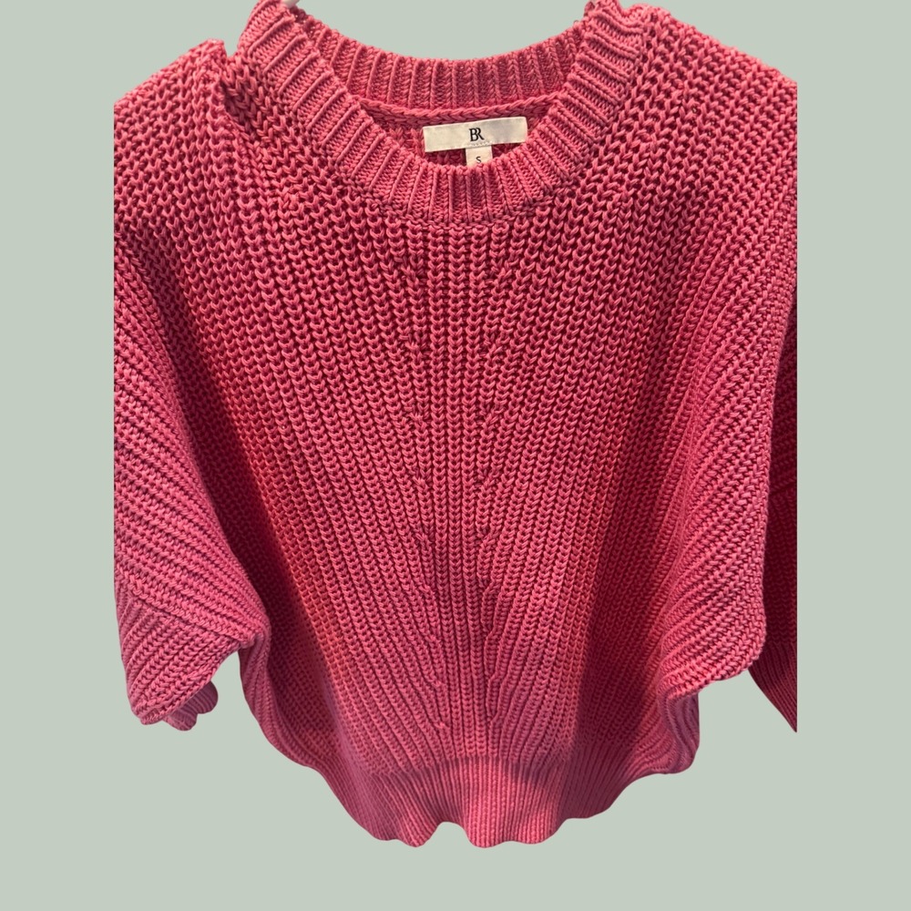 Banana Republic Pink Chunky Knit Cotton Sweater Womens Small Crew Neck Pullover
